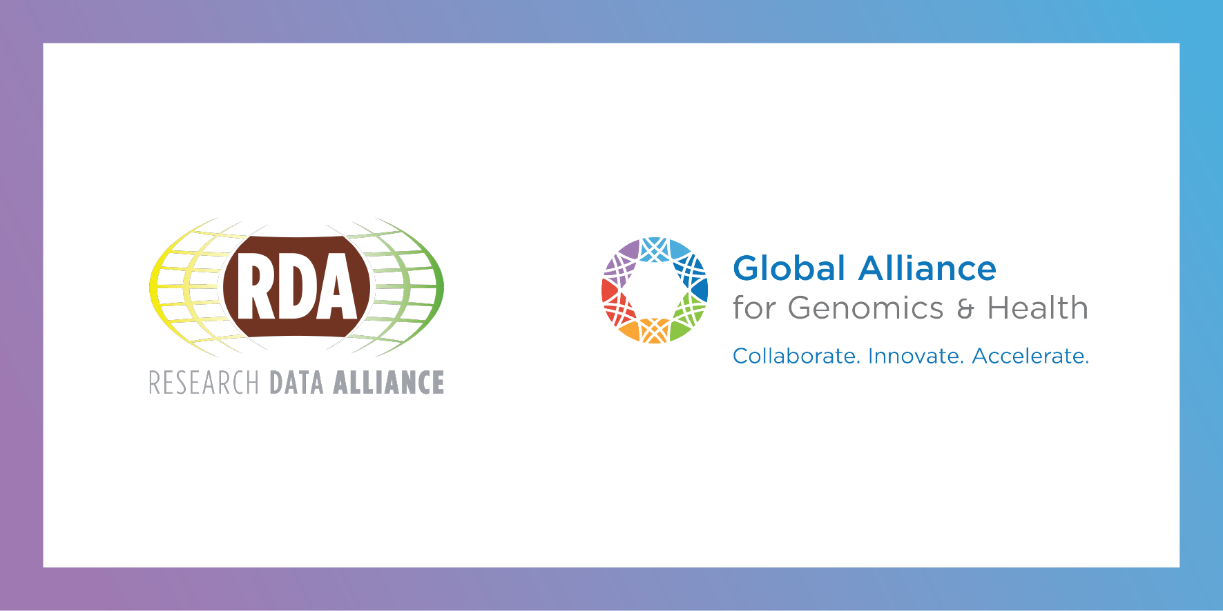 Logos for the Research Data Alliance (RDA) and GA4GH, which are forming a strategic relationship