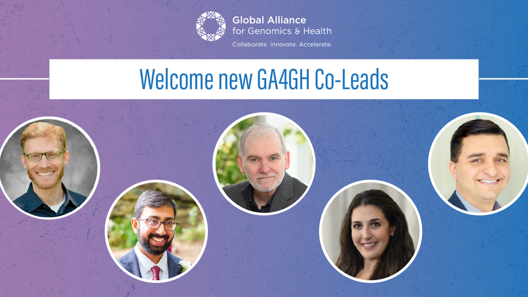 GA4GH New Co-Leads 2025, 5 headshots