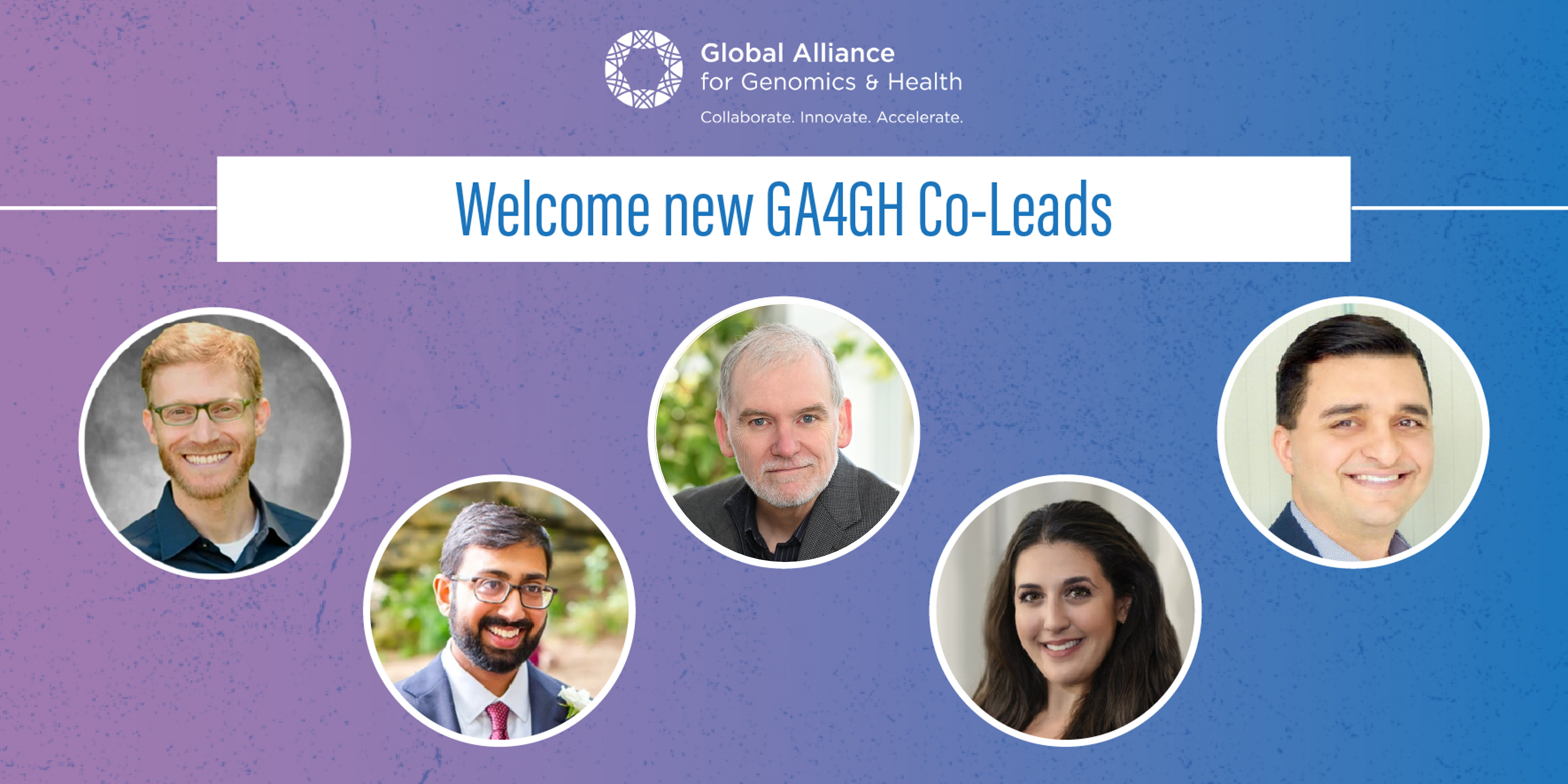 GA4GH New Co-Leads 2025, 5 headshots