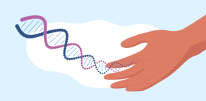 A child's open hand, with DNA coming out of it